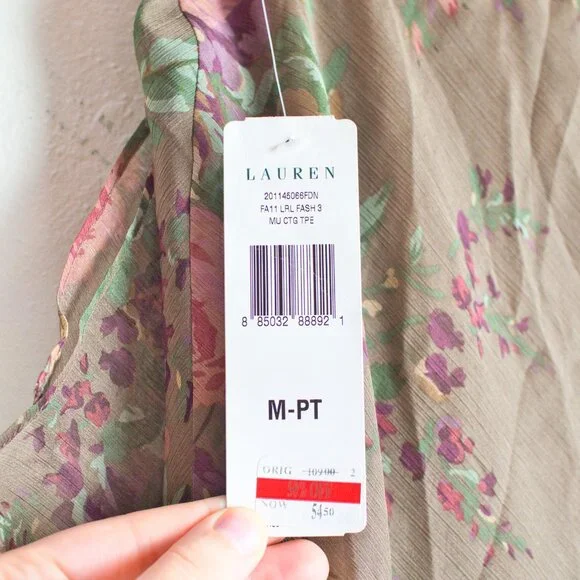 NWT Ralph Lauren Polyester Floral Midi Skirt in Earth Tones MP - Picture 6 of 9